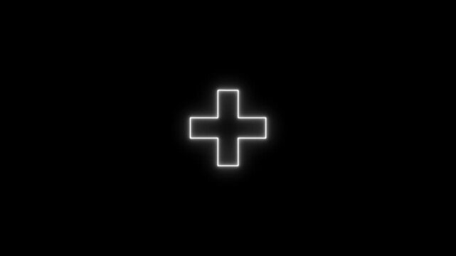 White Neon Plus Sign Glowing on Black Background Abstract Geometric Shape Modern Minimalist Design Element for Health Medical Science Technology Innovation and Positive Concept Motion Graphics