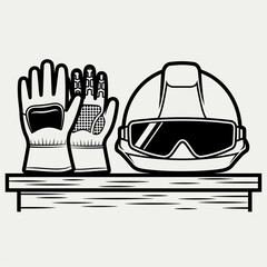 Safety Gear - Gloves and Helmet on Shelf, Essential Protection.