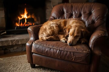 Dog sleeping by fire
