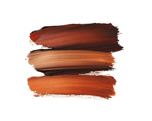 Three horizontal swipes of rich, warm brown and orange pigmented material show textured strokes.