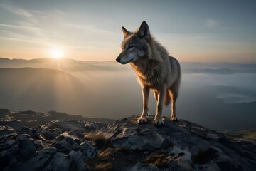 Wolf on mountain top