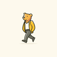 Obraz premium Cartoon bear walking confidently in stylish outfit isolated on white background