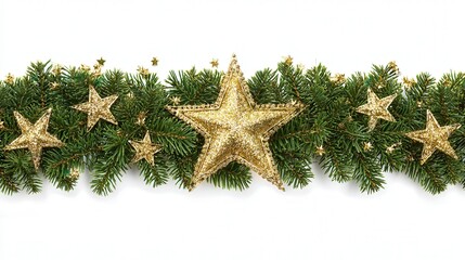 Christmas tree star border isolated on white background
