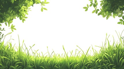 Lush green foliage and blades of grass frame a bright white central space