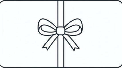 Minimalist line art illustration of a gift card with a simple bow and ribbon design on a white background perfect for design concepts