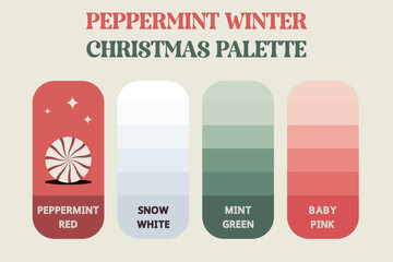 Christmas color palette peppermint winter swatches peppermint red snow white mint green baby pink festive design