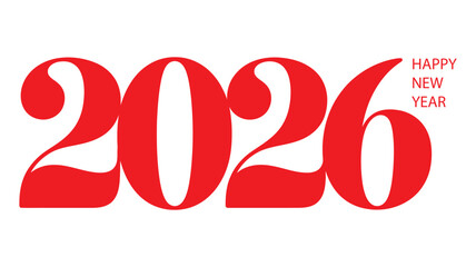 Elegant Red “2026” Typography with Modern Happy New Year Greeting Design for Celebration, Festive Greetings, Holiday Wishes, and Seasonal Graphic Projects