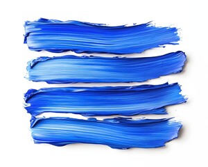Four thick horizontal strokes of vibrant blue oil paint applied across a clean white background
