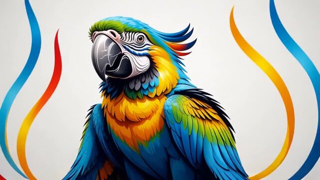 A colorful parrot with wings spread wide displaying vibrant blue yellow and orange feathers art