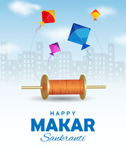 vector illustration of Happy Makar Sankranti background with colorful kite