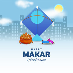 vector illustration of Happy Makar Sankranti background with colorful kite