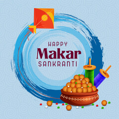 vector illustration of Happy Makar Sankranti background with colorful kite