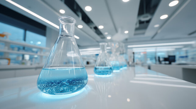 pharmaceutical lab, toy-like scientists mixing chemicals