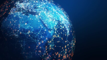 Global blockchain network, bitcoin nodes, digital finance background, cryptocurrency technology, data flow sphere, decentralized finance concept, fintech cyber world - Powered by Adobe
