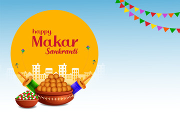 vector illustration of Happy Makar Sankranti background with colorful kite
