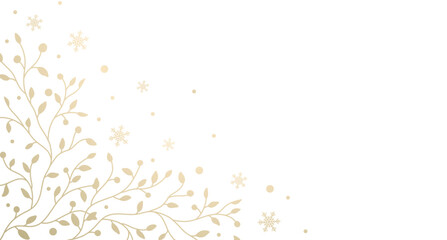 Fototapeta premium Winter golden floral background. Corner. Luxury Christmas frame with branches, leaves and snow. Vector illustration with elegant hand drawn winter botanical decorative elements