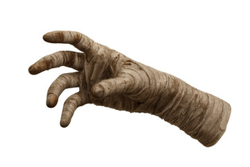 Mummy hand reaching, an undead horror monster for halloween, ancient egyptian curse, transparent background