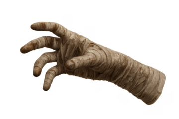 Mummy hand reaching, an undead horror monster for halloween, ancient egyptian curse, transparent background