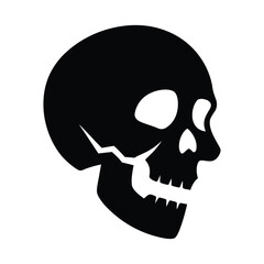 Simple black skull silhouette featuring distinctive jaw fracture minimal graphic Vector illustration