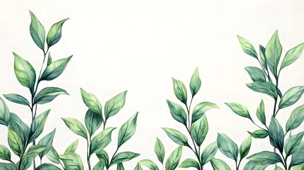 Watercolor illustration of lush green foliage border framing a central empty space