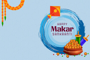 vector illustration of Happy Makar Sankranti background with colorful kite