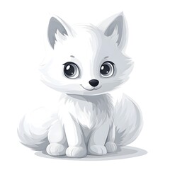 Adorable cartoon illustration of a fluffy white arctic fox cub sitting
