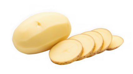 Fresh peeled raw potato and sliced unpeeled potatoes prepared