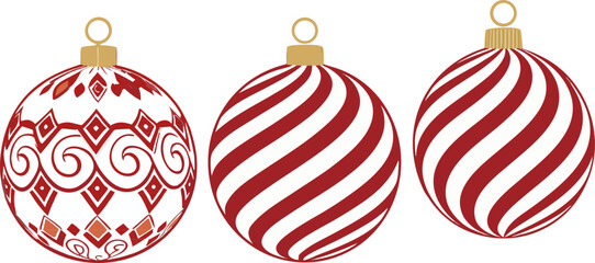 Fototapeta premium Elegant New Year’s baubles with sparkling finishes and modern designs. Vector illustration, clean, no background, premium resolution.