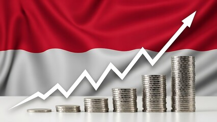 Indonesia economic growth soaring high showing positive financial market trend and wealth accumulation for investors with national flag backdrop