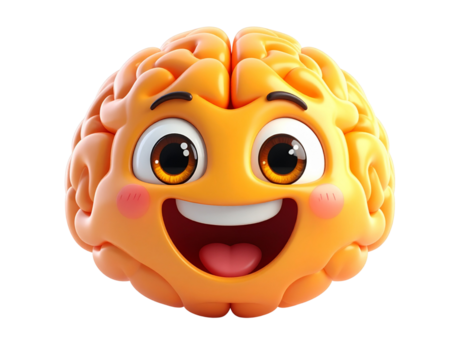 Playful 3D Smiling Brain Emoji Isolated on White Background – PNG