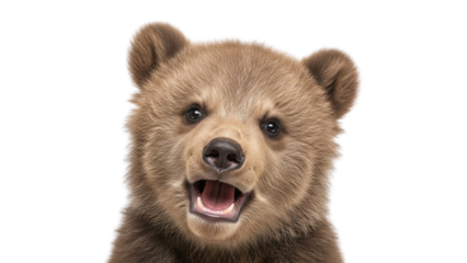 Cute brown bear cub with open mouth isolated PNG with Transparent Background