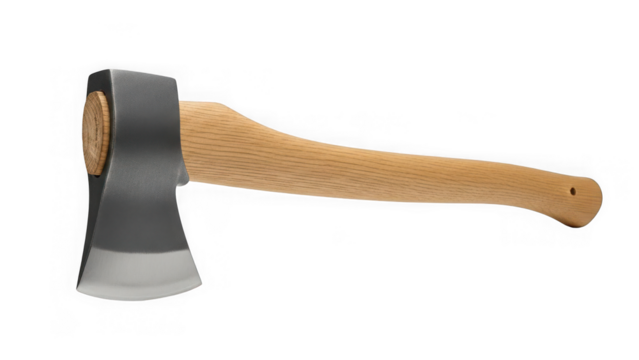 New wood splitting axe, natural wooden handle, sharp metal blade