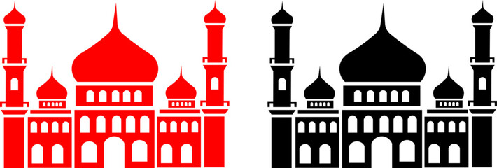 Architectural Mosque design in contrasting colors black and red illustration