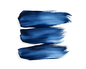 Three bold strokes of deep indigo paint layered horizontally on a stark white background