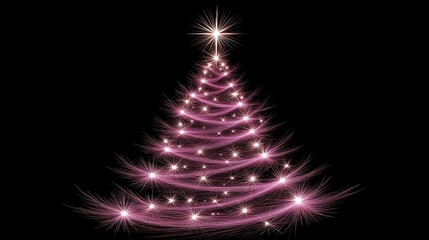 Vector illustration of elegant Christmas tree made from pink glowing stars on black background with 3D aesthetic soft glow and minimalistic design