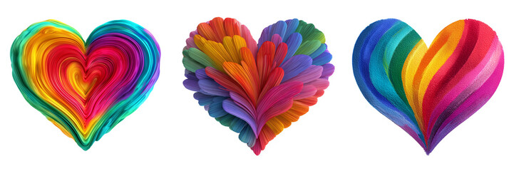 Set of A vibrant papercut heart made from layered colored sheets on transparent png background. Ai generated