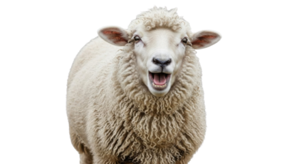 Headshot of a Sheep with an Open Mouth isolated PNG with Transparent Background