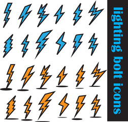 Lightning bolt colorful  vector icon set. linear vector design of thunderbolt, blitz, energy, power, current, electricity etc