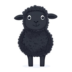 Adorable cartoon depiction of a fluffy black sheep standing against a white background