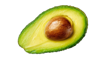 Fresh vibrant avocado half with its seed offers a glimpse into healthy eating, perfect for food blogs and wellness campaigns, a healthy choice