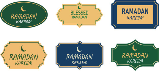 Set of six Ramadan Kareem label designs in various colors and shapes