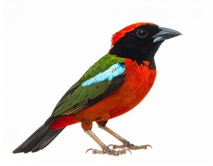 Fototapeta premium ColoRed bishop bird standing on white backgroundrful Tropical Bird on White Background