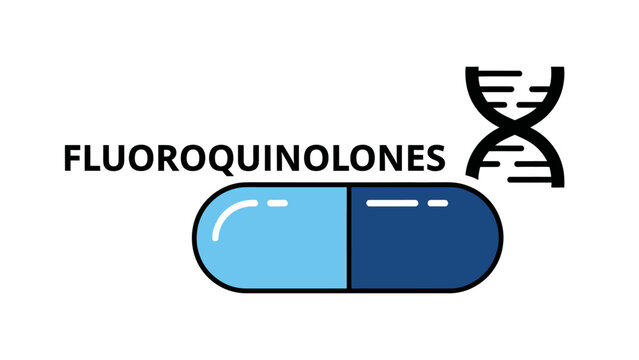 Illustration of Fluoroquinolones - Antibiotic Capsules and DNA Structure