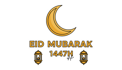 Minimalist flat design illustration with the theme of celebrating Eid al-Fitr or Eid Mubarak 1447 H