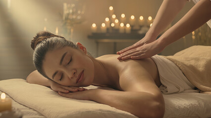 Atmospheric photos of massage therapy with candles, oils, flowers, towels, spa stones, etc.