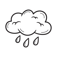 Cartoon Cloud with Raindrops Weather Icon Cute Simple Graphic Element Design Clipart Stormy Sky Forecast Nature Raining