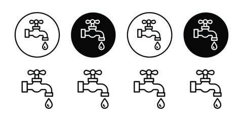 Faucet Tap Water Icon In Simple Outline Vector Style Featuring Clean Line Design For Plumbing Graphics, Utility Symbols, Hygiene Concepts, And Modern Minimal Illustration Use