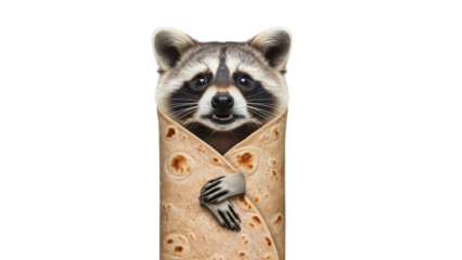 Raccoon in a burrito isolated PNG with Transparent Background