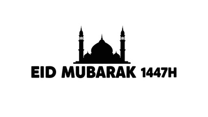A black, minimalist silhouette of a mosque with two minarets and a large dome, positioned above the bold text 