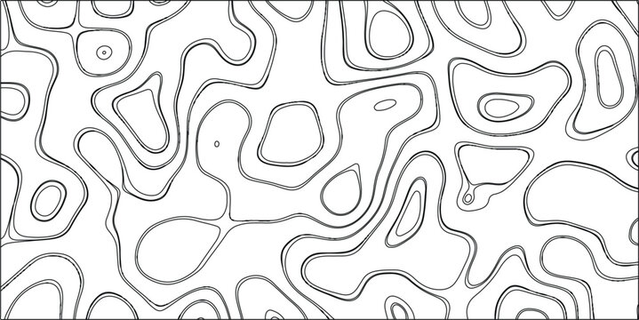 Black and white abstract topographic contour map pattern with bold, thick, irregular lines and organic shapes creating a striking and dynamic visual element